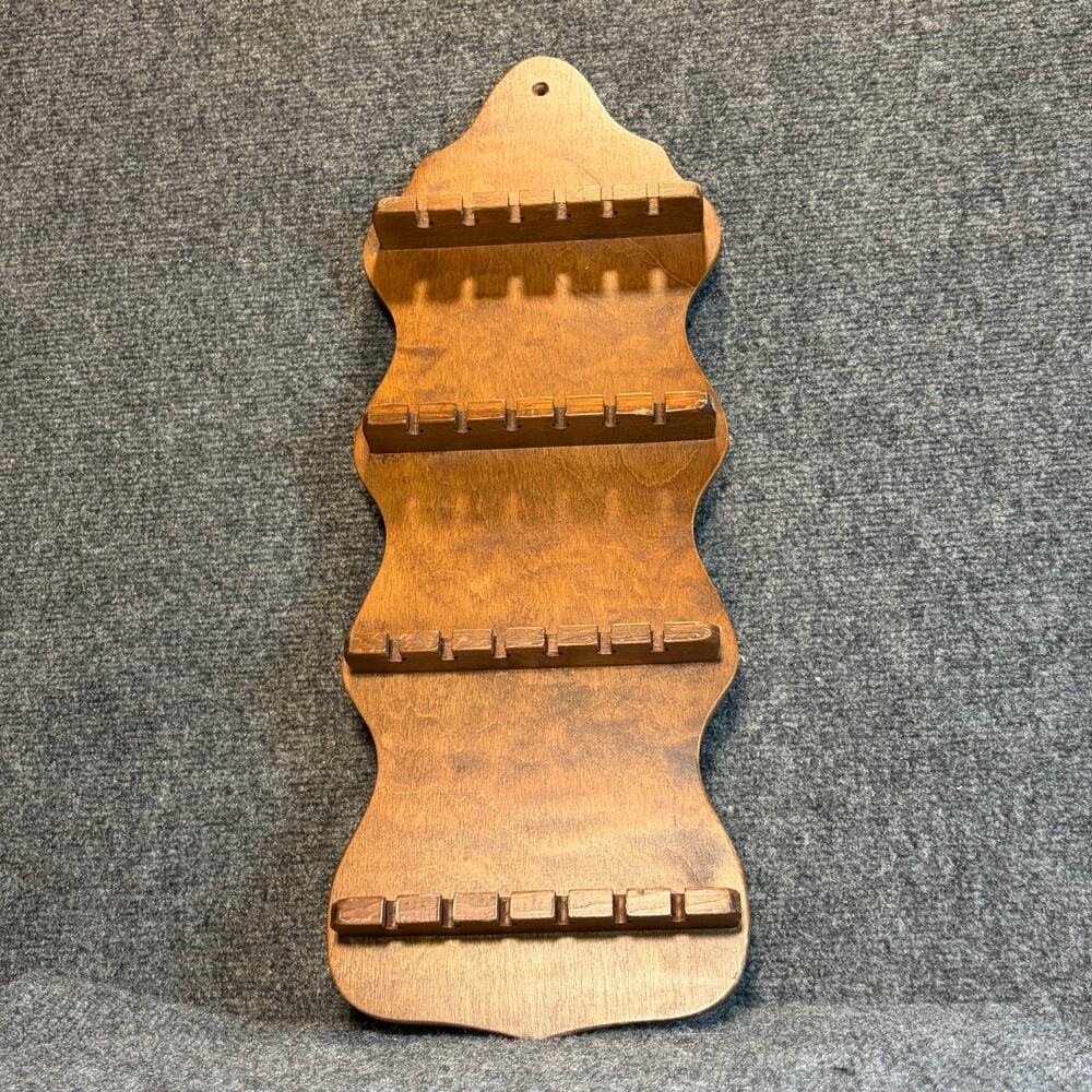 Vintage Wooden Souvenir Spoon Wall Display Rack Collector Hanging Wood Shelf